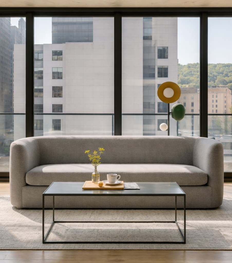 Boutique hotel lobby with sculptural seating at Nester & Finn