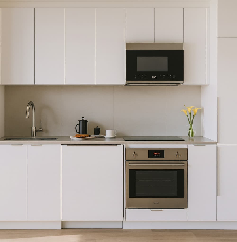 Guest suite bedroom with layered textiles at Nester & Finn