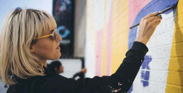 Multidisciplinary artwork by Cyndie Belhumeur featuring water-inspired motifs at Nester Downtown Montréal