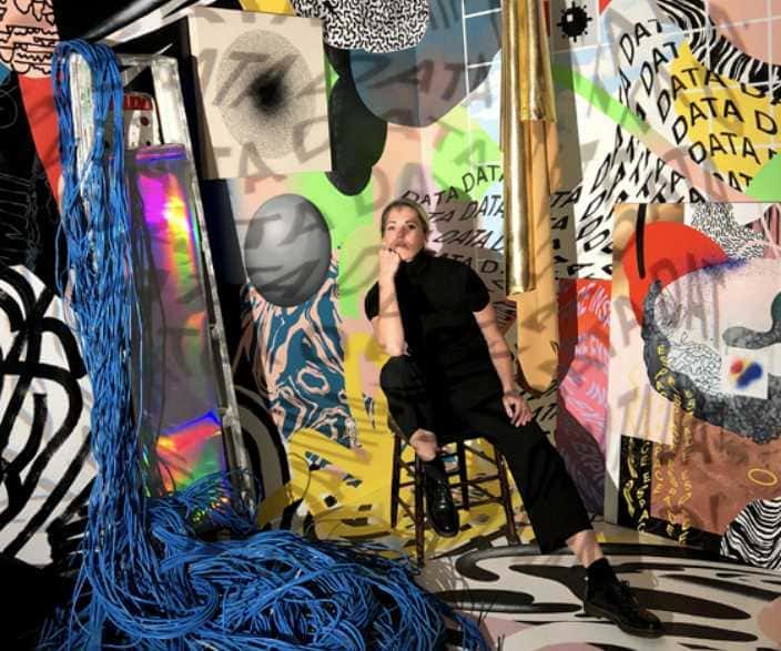 Contemporary art installation by Cyndie Belhumeur at Nester Downtown Montréal inspired by neighborhood energy and water metaphors